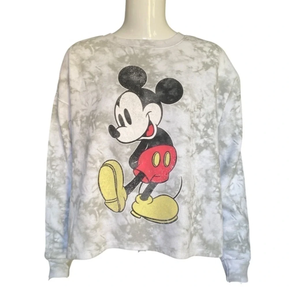 DISNEY MICKEY MOUSE White/Gray Tye Dye Crewneck Long Sleeve Sweatshirt size M - Picture 6 of 6